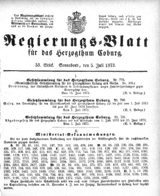 Regierungs-Blatt für das Herzogtum Coburg (Coburger Regierungs-Blatt) Samstag 5. Juli 1873