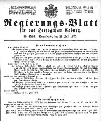 Regierungs-Blatt für das Herzogtum Coburg (Coburger Regierungs-Blatt) Samstag 26. Juli 1873