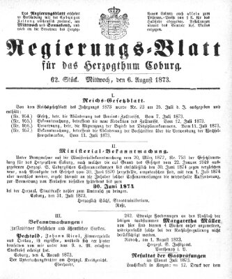 Regierungs-Blatt für das Herzogtum Coburg (Coburger Regierungs-Blatt) Mittwoch 6. August 1873