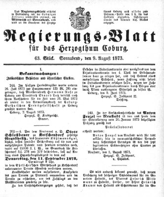 Regierungs-Blatt für das Herzogtum Coburg (Coburger Regierungs-Blatt) Samstag 9. August 1873