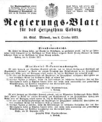 Regierungs-Blatt für das Herzogtum Coburg (Coburger Regierungs-Blatt) Mittwoch 8. Oktober 1873