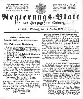 Regierungs-Blatt für das Herzogtum Coburg (Coburger Regierungs-Blatt) Mittwoch 15. Oktober 1873