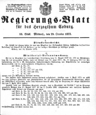 Regierungs-Blatt für das Herzogtum Coburg (Coburger Regierungs-Blatt) Mittwoch 29. Oktober 1873