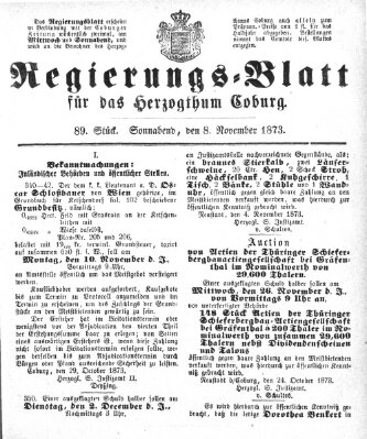 Regierungs-Blatt für das Herzogtum Coburg (Coburger Regierungs-Blatt) Samstag 8. November 1873