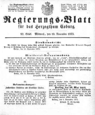 Regierungs-Blatt für das Herzogtum Coburg (Coburger Regierungs-Blatt) Mittwoch 19. November 1873