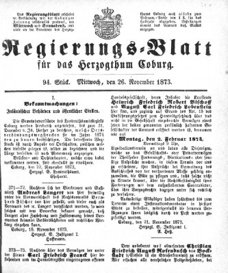 Regierungs-Blatt für das Herzogtum Coburg (Coburger Regierungs-Blatt) Mittwoch 26. November 1873