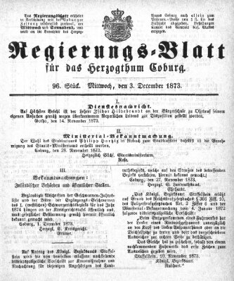 Regierungs-Blatt für das Herzogtum Coburg (Coburger Regierungs-Blatt) Mittwoch 3. Dezember 1873