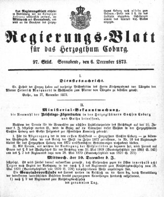 Regierungs-Blatt für das Herzogtum Coburg (Coburger Regierungs-Blatt) Samstag 6. Dezember 1873