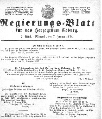 Regierungs-Blatt für das Herzogtum Coburg (Coburger Regierungs-Blatt) Mittwoch 7. Januar 1874