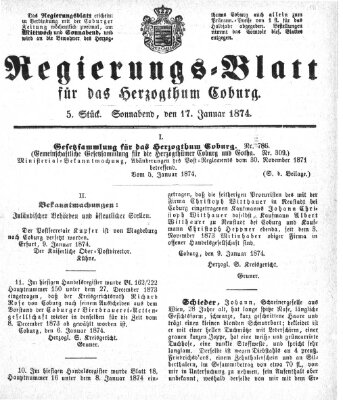 Regierungs-Blatt für das Herzogtum Coburg (Coburger Regierungs-Blatt) Samstag 17. Januar 1874