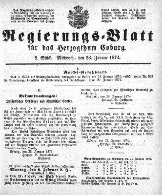 Regierungs-Blatt für das Herzogtum Coburg (Coburger Regierungs-Blatt) Mittwoch 28. Januar 1874