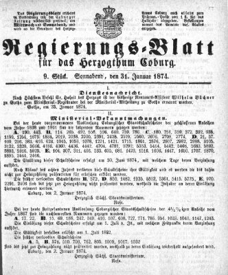 Regierungs-Blatt für das Herzogtum Coburg (Coburger Regierungs-Blatt) Samstag 31. Januar 1874