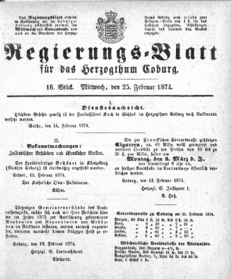 Regierungs-Blatt für das Herzogtum Coburg (Coburger Regierungs-Blatt) Mittwoch 25. Februar 1874