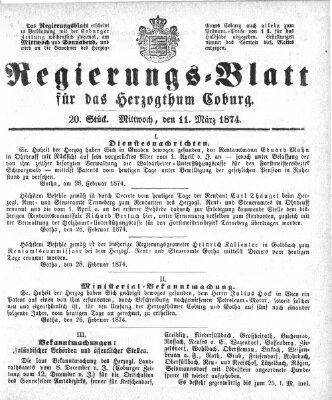 Regierungs-Blatt für das Herzogtum Coburg (Coburger Regierungs-Blatt) Mittwoch 11. März 1874