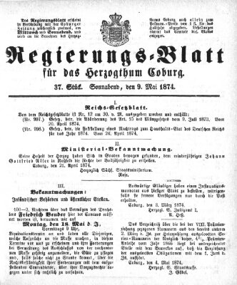 Regierungs-Blatt für das Herzogtum Coburg (Coburger Regierungs-Blatt) Samstag 9. Mai 1874