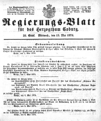 Regierungs-Blatt für das Herzogtum Coburg (Coburger Regierungs-Blatt) Mittwoch 13. Mai 1874