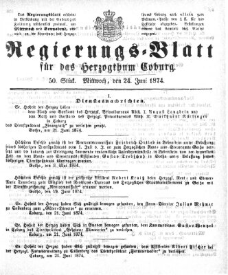 Regierungs-Blatt für das Herzogtum Coburg (Coburger Regierungs-Blatt) Mittwoch 24. Juni 1874