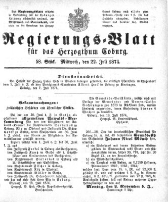 Regierungs-Blatt für das Herzogtum Coburg (Coburger Regierungs-Blatt) Mittwoch 22. Juli 1874