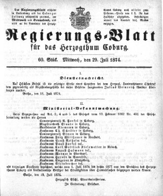 Regierungs-Blatt für das Herzogtum Coburg (Coburger Regierungs-Blatt) Mittwoch 29. Juli 1874