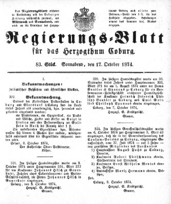 Regierungs-Blatt für das Herzogtum Coburg (Coburger Regierungs-Blatt) Samstag 17. Oktober 1874