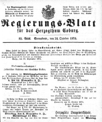 Regierungs-Blatt für das Herzogtum Coburg (Coburger Regierungs-Blatt) Samstag 24. Oktober 1874