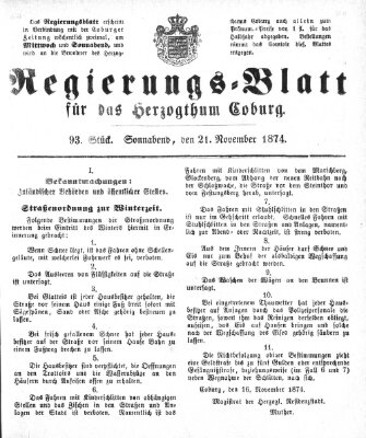 Regierungs-Blatt für das Herzogtum Coburg (Coburger Regierungs-Blatt) Samstag 21. November 1874