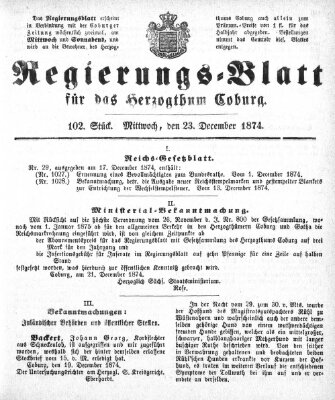 Regierungs-Blatt für das Herzogtum Coburg (Coburger Regierungs-Blatt) Mittwoch 23. Dezember 1874