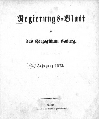 Regierungs-Blatt für das Herzogtum Coburg (Coburger Regierungs-Blatt) Samstag 2. Januar 1875