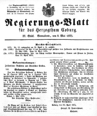 Regierungs-Blatt für das Herzogtum Coburg (Coburger Regierungs-Blatt) Samstag 8. Mai 1875