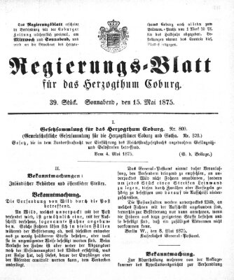 Regierungs-Blatt für das Herzogtum Coburg (Coburger Regierungs-Blatt) Samstag 15. Mai 1875