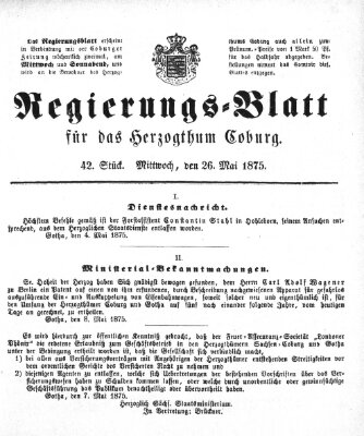 Regierungs-Blatt für das Herzogtum Coburg (Coburger Regierungs-Blatt) Mittwoch 26. Mai 1875