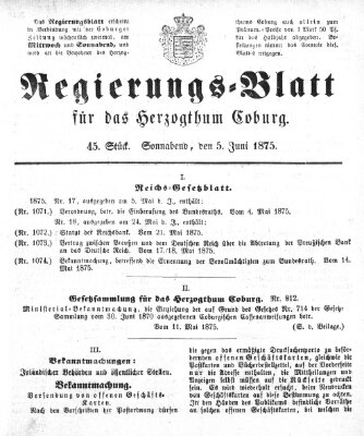 Regierungs-Blatt für das Herzogtum Coburg (Coburger Regierungs-Blatt) Samstag 5. Juni 1875