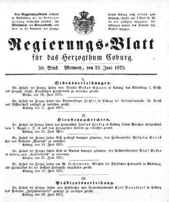 Regierungs-Blatt für das Herzogtum Coburg (Coburger Regierungs-Blatt) Mittwoch 23. Juni 1875