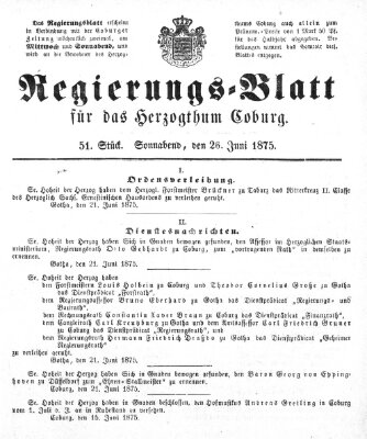 Regierungs-Blatt für das Herzogtum Coburg (Coburger Regierungs-Blatt) Samstag 26. Juni 1875