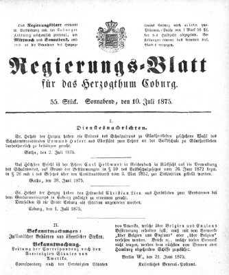 Regierungs-Blatt für das Herzogtum Coburg (Coburger Regierungs-Blatt) Samstag 10. Juli 1875