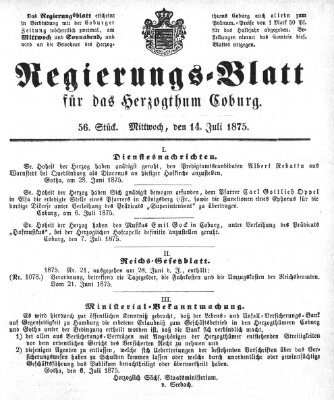 Regierungs-Blatt für das Herzogtum Coburg (Coburger Regierungs-Blatt) Mittwoch 14. Juli 1875