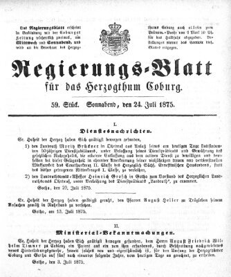 Regierungs-Blatt für das Herzogtum Coburg (Coburger Regierungs-Blatt) Samstag 24. Juli 1875