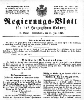 Regierungs-Blatt für das Herzogtum Coburg (Coburger Regierungs-Blatt) Samstag 31. Juli 1875