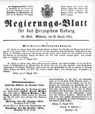 Regierungs-Blatt für das Herzogtum Coburg (Coburger Regierungs-Blatt) Mittwoch 25. August 1875