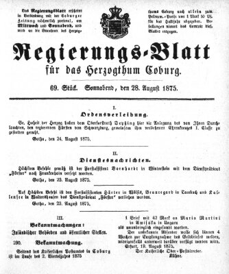 Regierungs-Blatt für das Herzogtum Coburg (Coburger Regierungs-Blatt) Samstag 28. August 1875