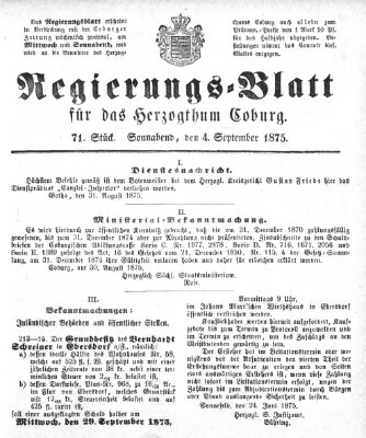 Regierungs-Blatt für das Herzogtum Coburg (Coburger Regierungs-Blatt) Samstag 4. September 1875