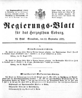 Regierungs-Blatt für das Herzogtum Coburg (Coburger Regierungs-Blatt) Samstag 11. September 1875