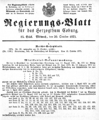 Regierungs-Blatt für das Herzogtum Coburg (Coburger Regierungs-Blatt) Mittwoch 20. Oktober 1875