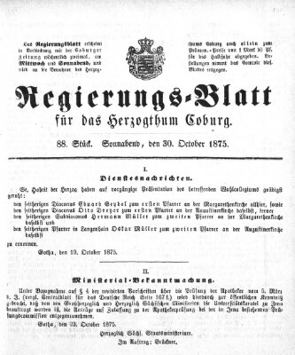 Regierungs-Blatt für das Herzogtum Coburg (Coburger Regierungs-Blatt) Samstag 30. Oktober 1875