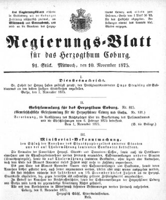 Regierungs-Blatt für das Herzogtum Coburg (Coburger Regierungs-Blatt) Mittwoch 10. November 1875