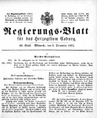 Regierungs-Blatt für das Herzogtum Coburg (Coburger Regierungs-Blatt) Mittwoch 8. Dezember 1875