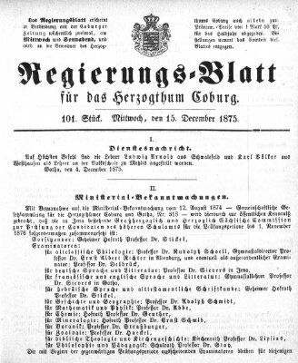 Regierungs-Blatt für das Herzogtum Coburg (Coburger Regierungs-Blatt) Mittwoch 15. Dezember 1875