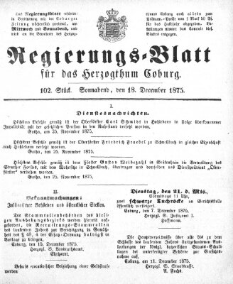 Regierungs-Blatt für das Herzogtum Coburg (Coburger Regierungs-Blatt) Samstag 18. Dezember 1875