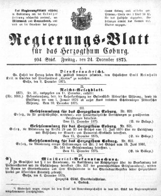 Regierungs-Blatt für das Herzogtum Coburg (Coburger Regierungs-Blatt) Freitag 24. Dezember 1875