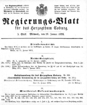 Regierungs-Blatt für das Herzogtum Coburg (Coburger Regierungs-Blatt) Mittwoch 19. Januar 1876